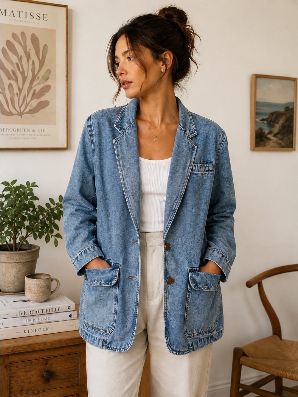 Vintage Liz Wear Denim Blazer Jacket Women’s Size 10 Blue Wash 90s Oversized